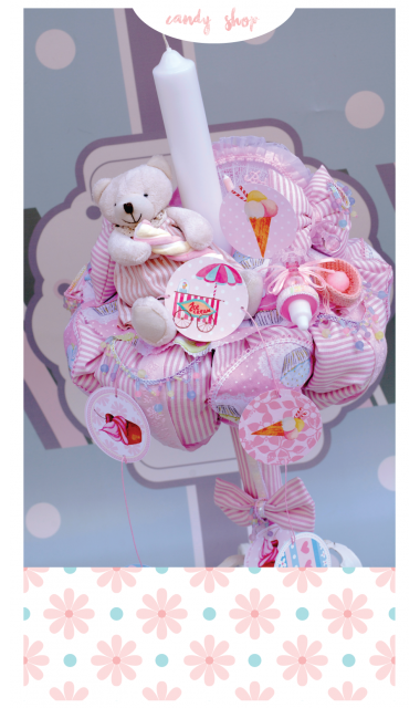 Lumanare de botez pentru fetite cu acadele si dulciuri, 65x4cm, Candy Shop  3